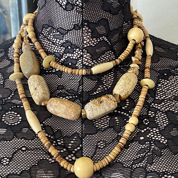 Raw stone necklace; Picture Jasper 14inch around - Picture 5 of 5